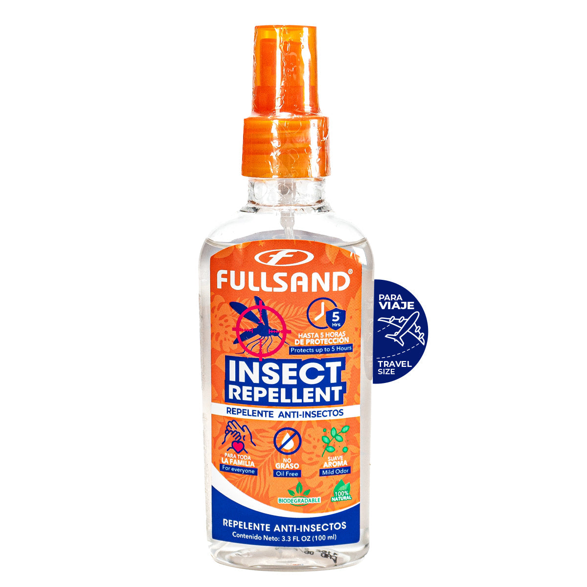 FULLSAND Repelente Anti-Insectos Para Viaje Fórmula mejorada Para toda la familia de 100 ML.