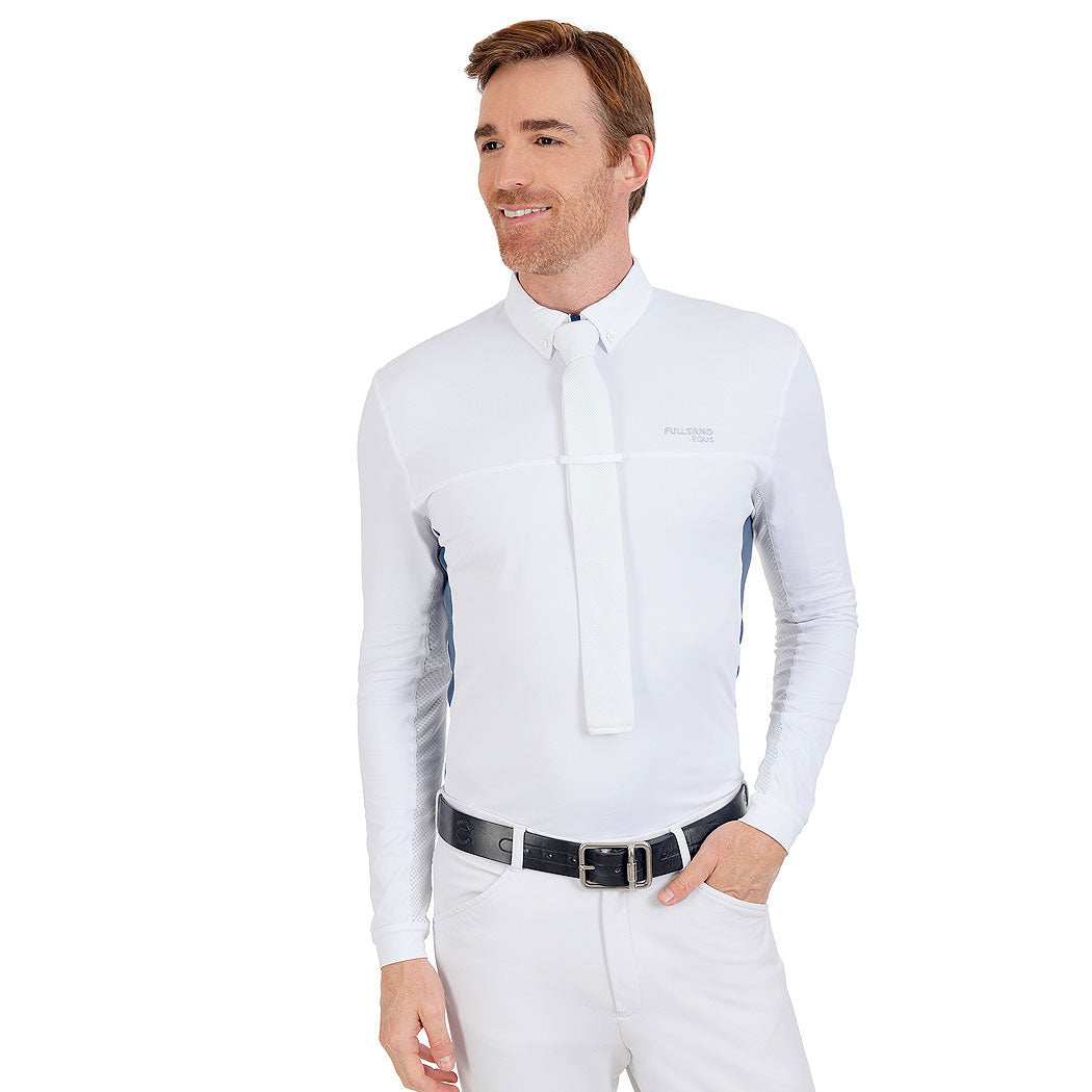 FULLSAND EQUS Polo Blanco Azul Acero De Hombre Para Concurso Con UPF 50+