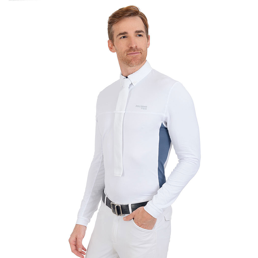 FULLSAND EQUS Polo Blanco Azul Acero De Hombre Para Concurso Con UPF 50+