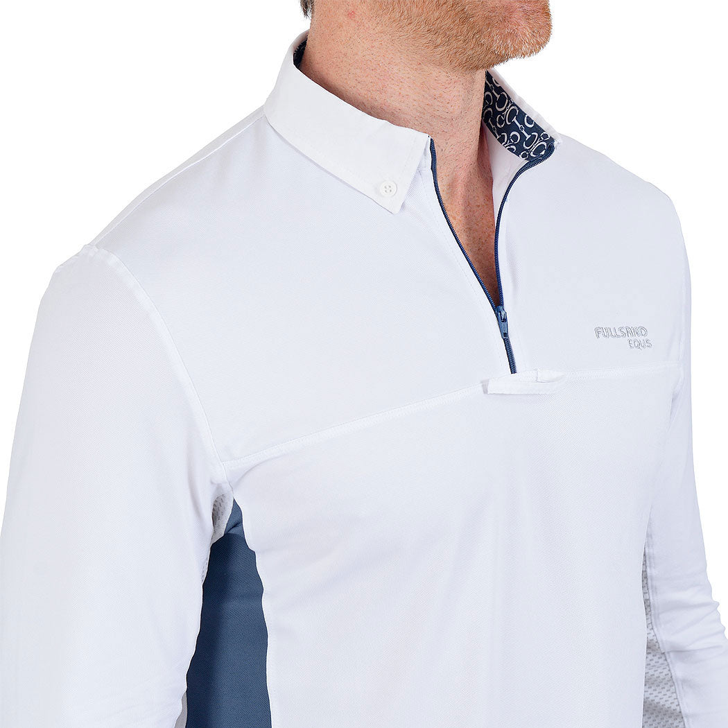FULLSAND EQUS Polo Blanco Azul Acero De Hombre Para Concurso Con UPF 50+