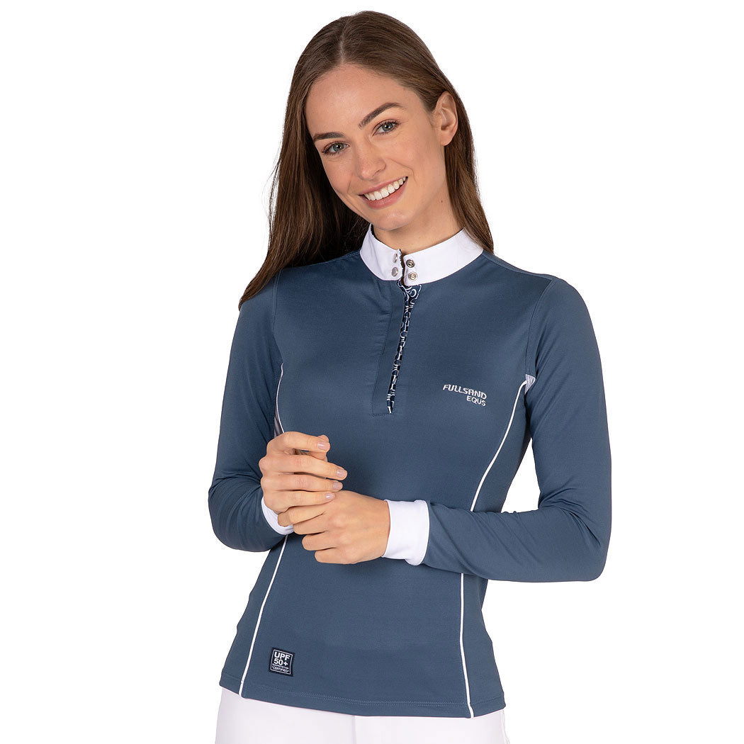 FULLSAND EQUS Polo Azul Acero De Mujer Para Concurso Con UPF 50+