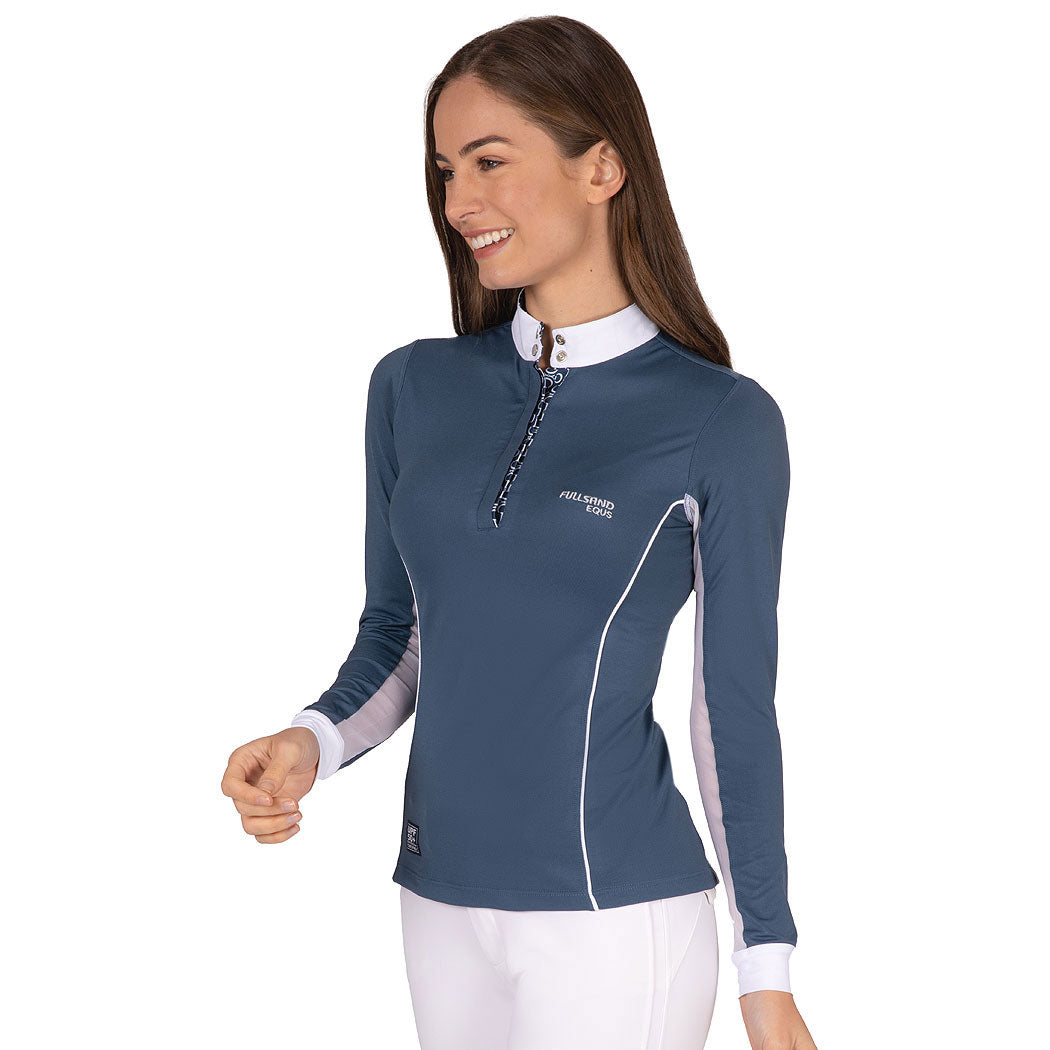 FULLSAND EQUS Polo Azul Acero De Mujer Para Concurso Con UPF 50+