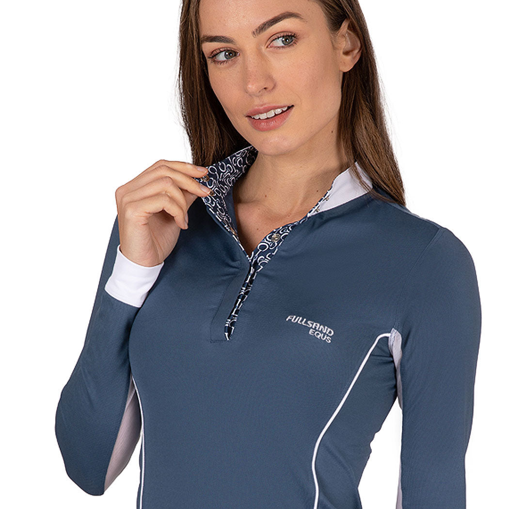 FULLSAND EQUS Polo Azul Acero De Mujer Para Concurso Con UPF 50+