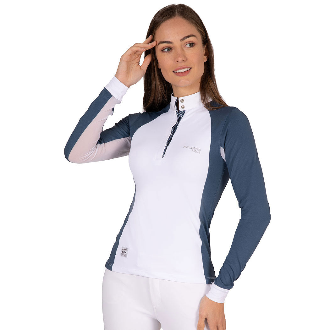 FULLSAND EQUS Polo Azul Acero De Mujer Para Concurso Con UPF 50+