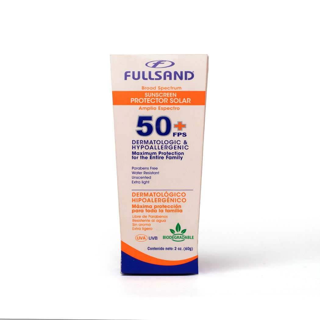 FULLSAND Bloqueador En Crema Para Viaje FPS 50+, Protector Solar Certificado Para Todo El Cuerpo y Tipo de Piel 60G.