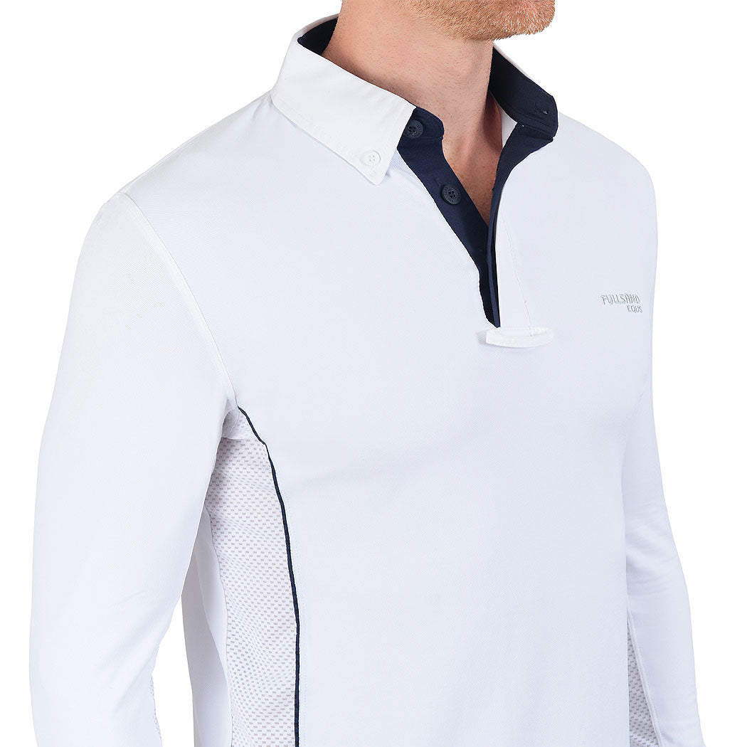 Fullsand Equs White Button Down Men's Competition Polo With UPF 50+