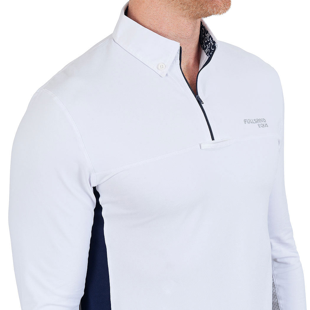 Fullsand Equs Men's White Navy Competition Polo With UPF 50+