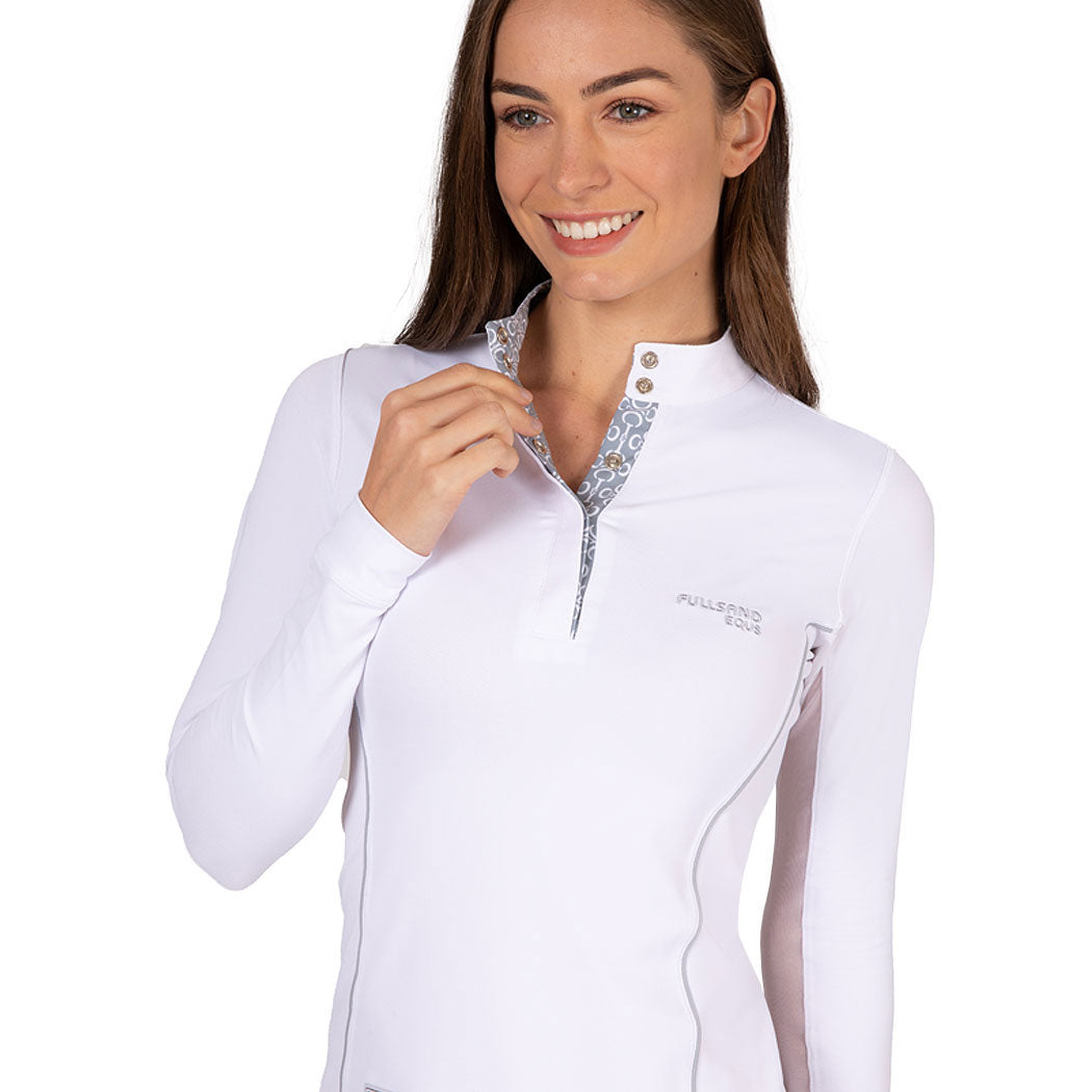 Fullsand Equs Women's White Gray Competition Polo With UPF 50+